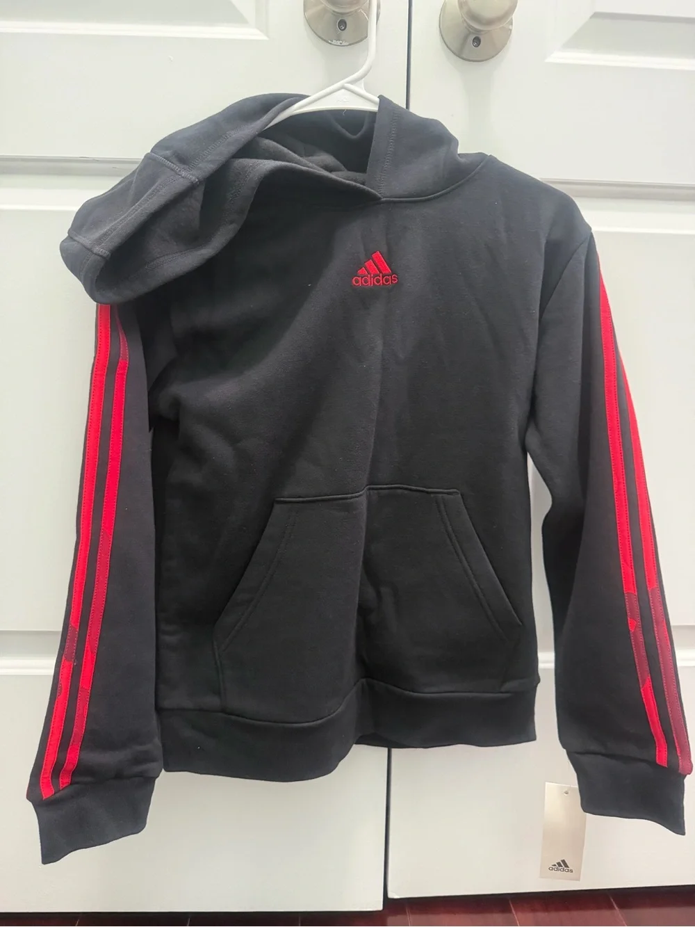 adidas Black Hoodie with Red Sleeve Stripes 2 Piece Set